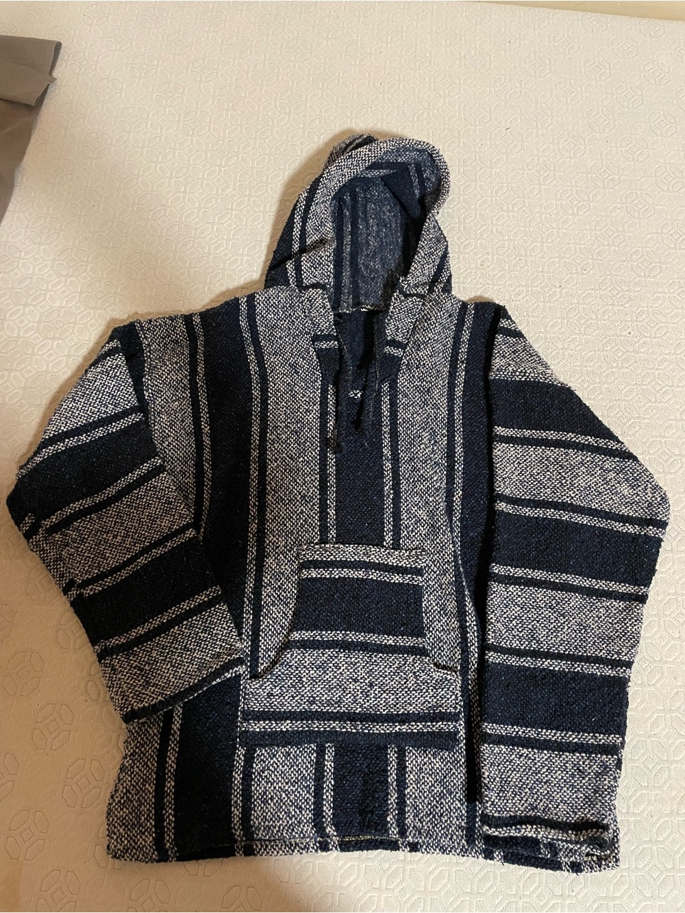 Hooded Baja Poncho Sweater - Navy and grey Fits Small-Medium Mens